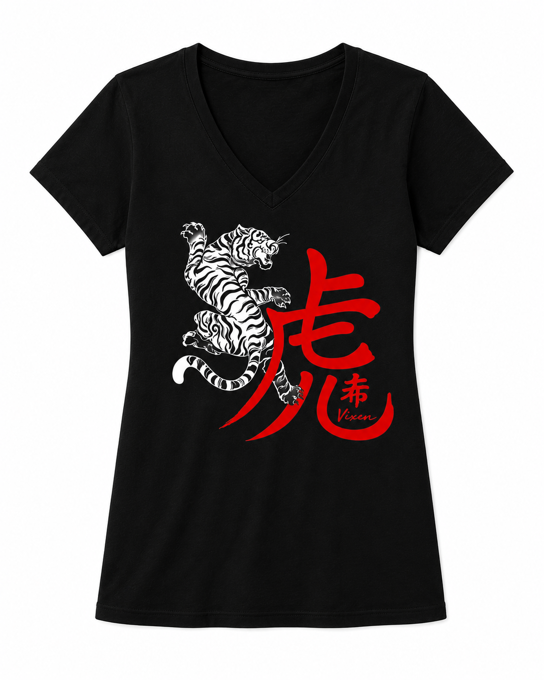 Tiger Spirit V-Neck Tee – Black