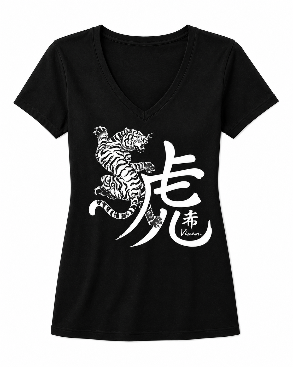 Tiger Spirit V-Neck Tee – Black & White Edition
